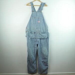 Vintage Round House Hickory Stripe Bib Overalls Thrashed 44x31 Utility Workwear